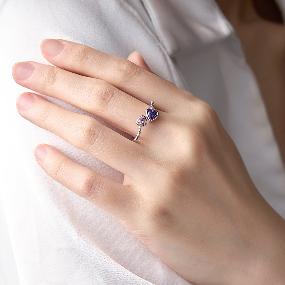 Heart Birthstone Adjustable Ring