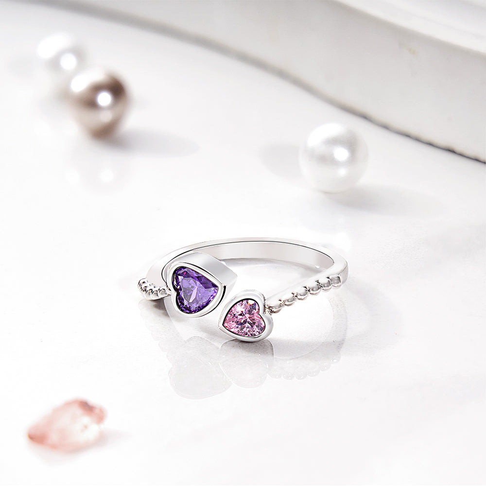Heart Birthstone Adjustable Ring