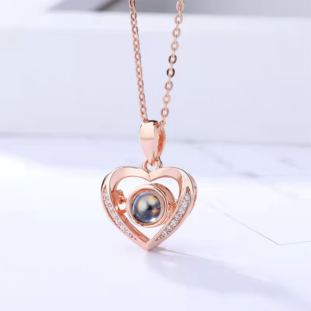 Diamond Heart Photo Projection Necklace
