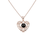 Rose gold angel wings heart photo projection necklace