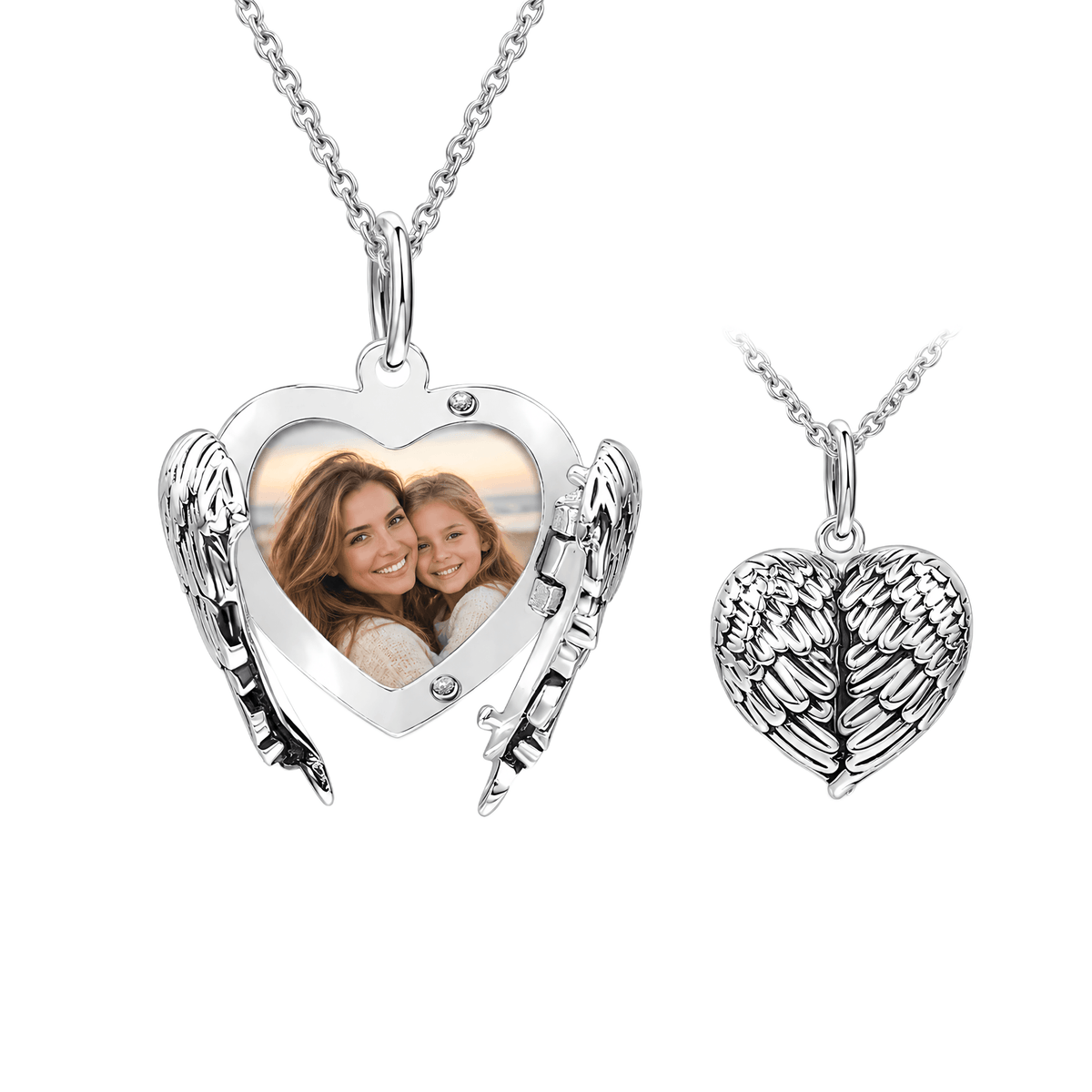 Angel Wings Heart Photo Locket Necklace
