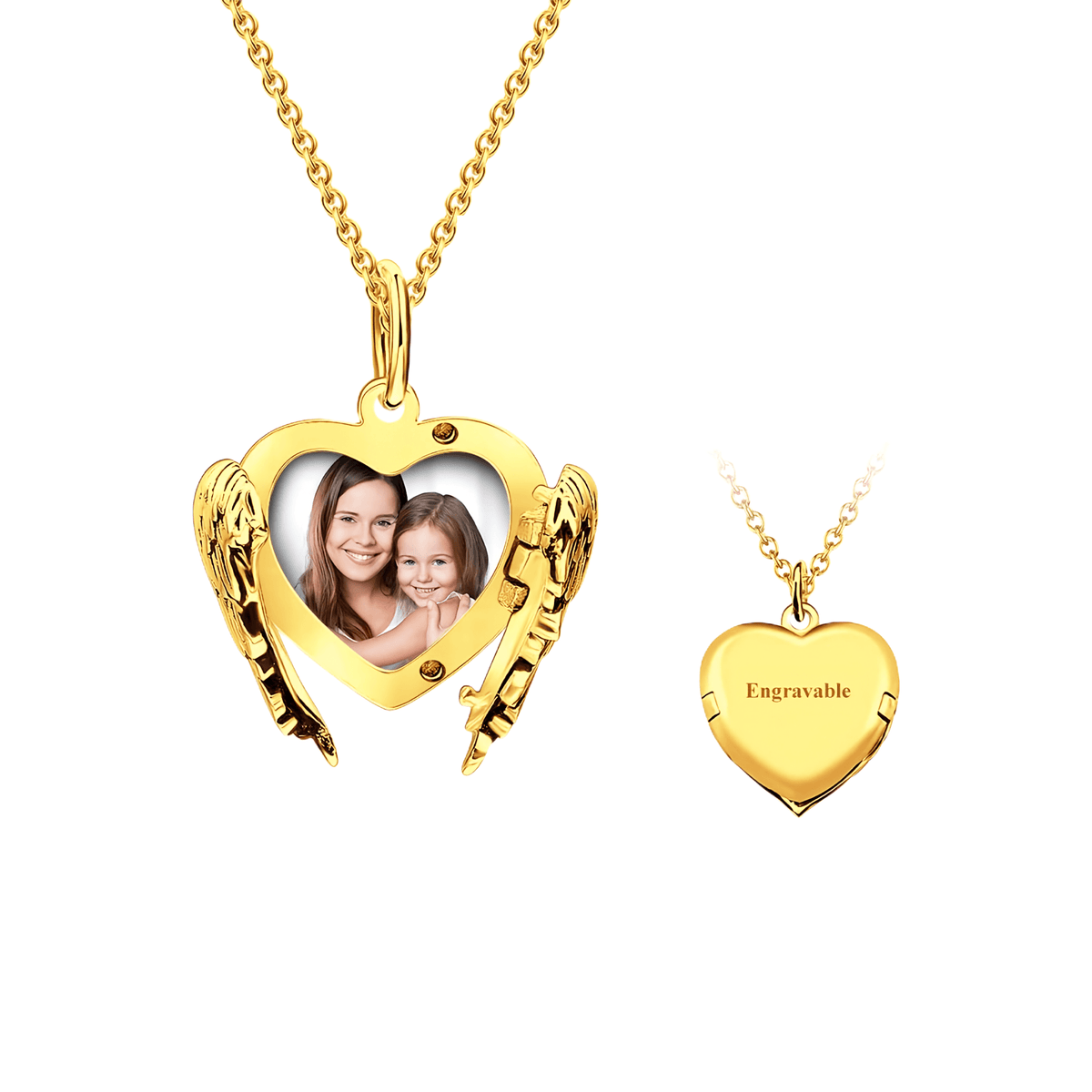 Angel Wings Heart Photo Locket Necklace