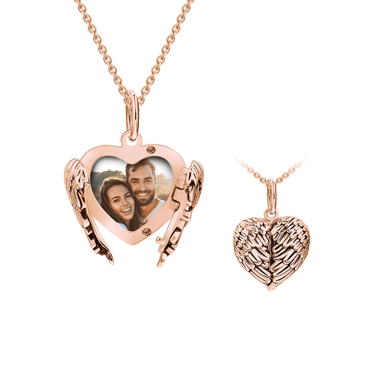 Angel Wings Heart Photo Locket Necklace