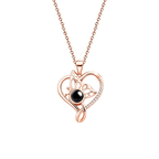Rose gold butterfly photo projection necklace on model