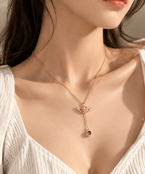 Cupid Heart Angel Wings Photo Projection Necklace