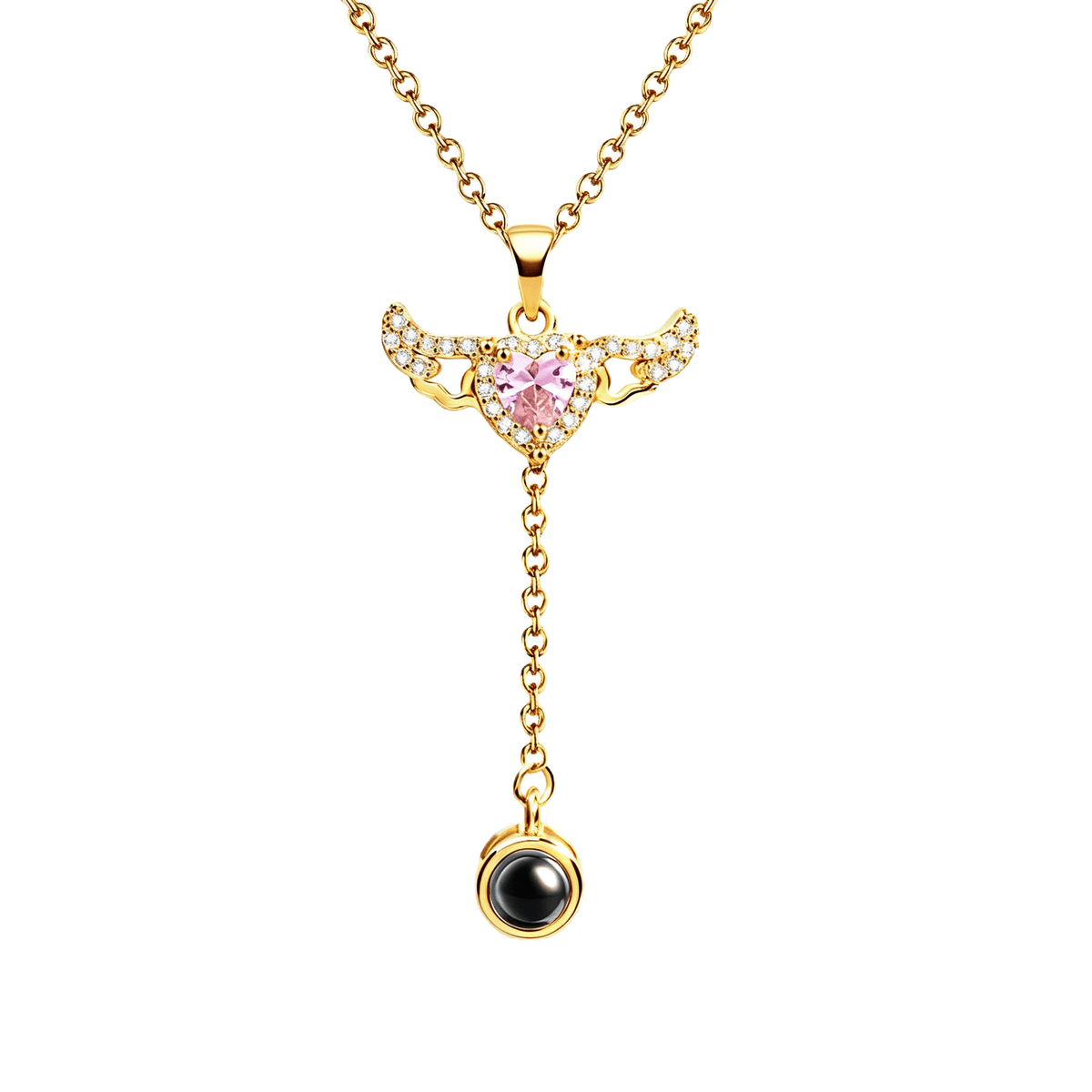Cupid Heart Angel Wings Photo Projection Necklace