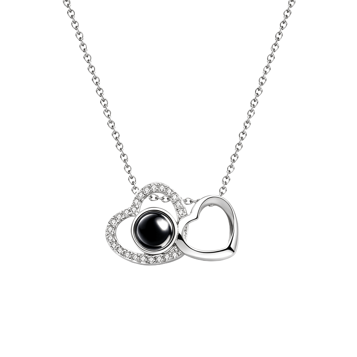 Double Heart Photo Projection Necklace