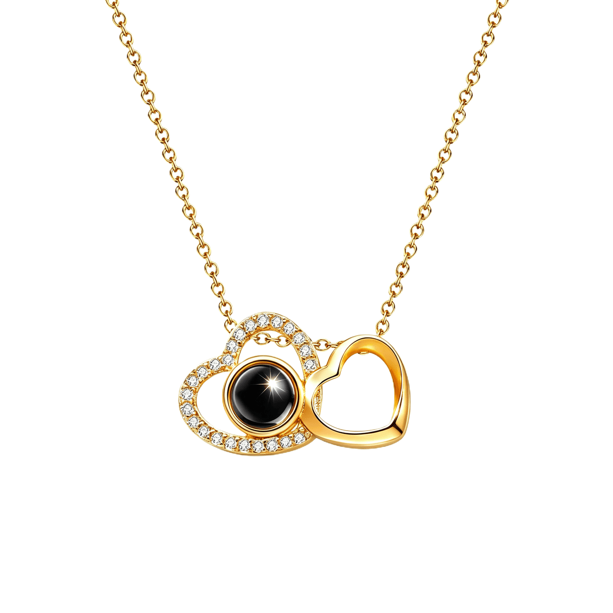 Double Heart Photo Projection Necklace