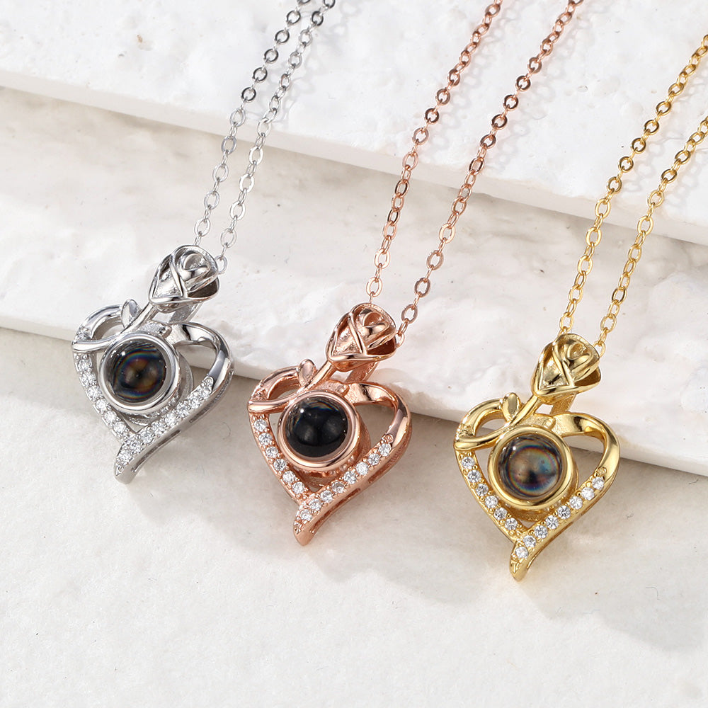 Rose Heart Photo Projection Necklace