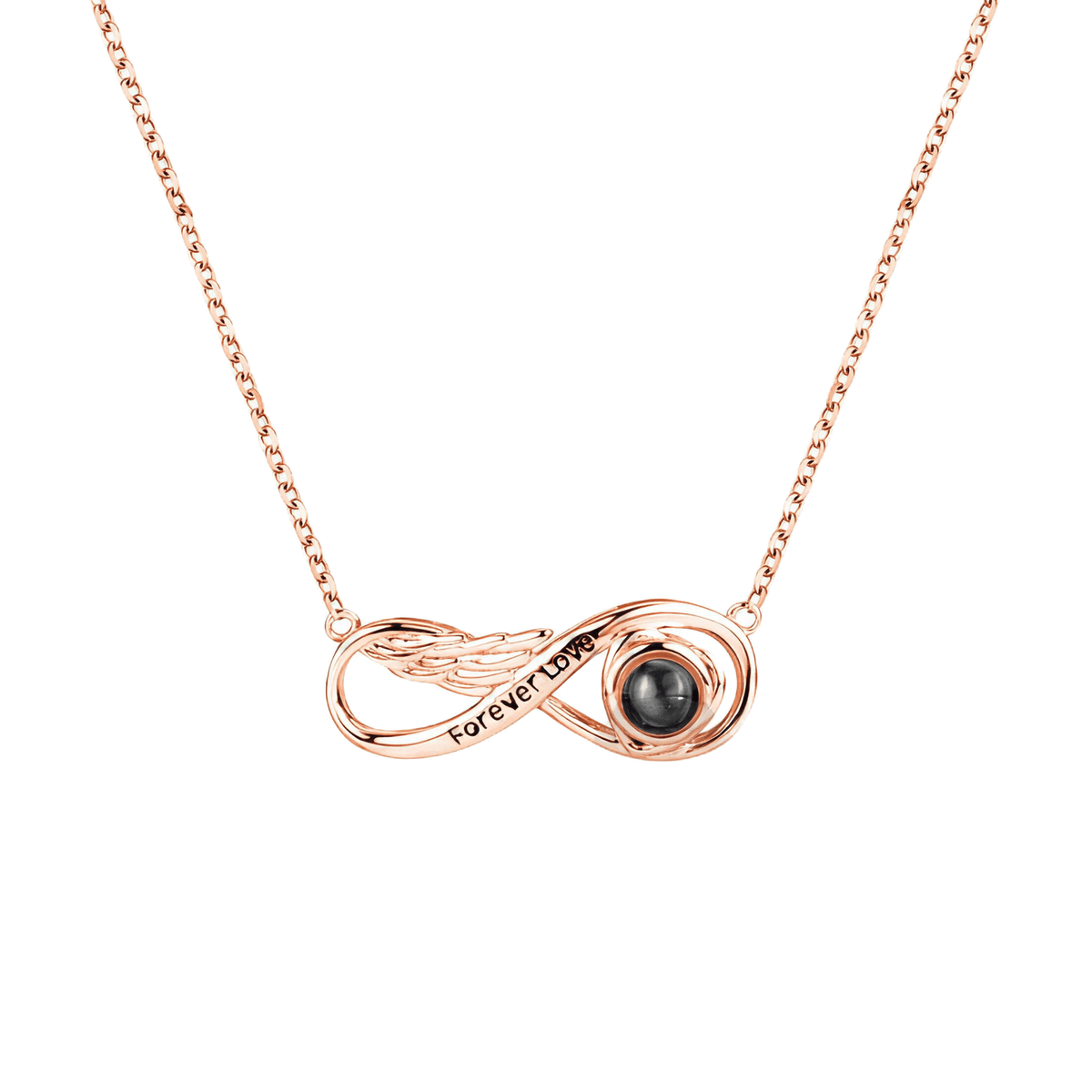 Infinity Love Photo Projection Necklace in a personalized jewelry design