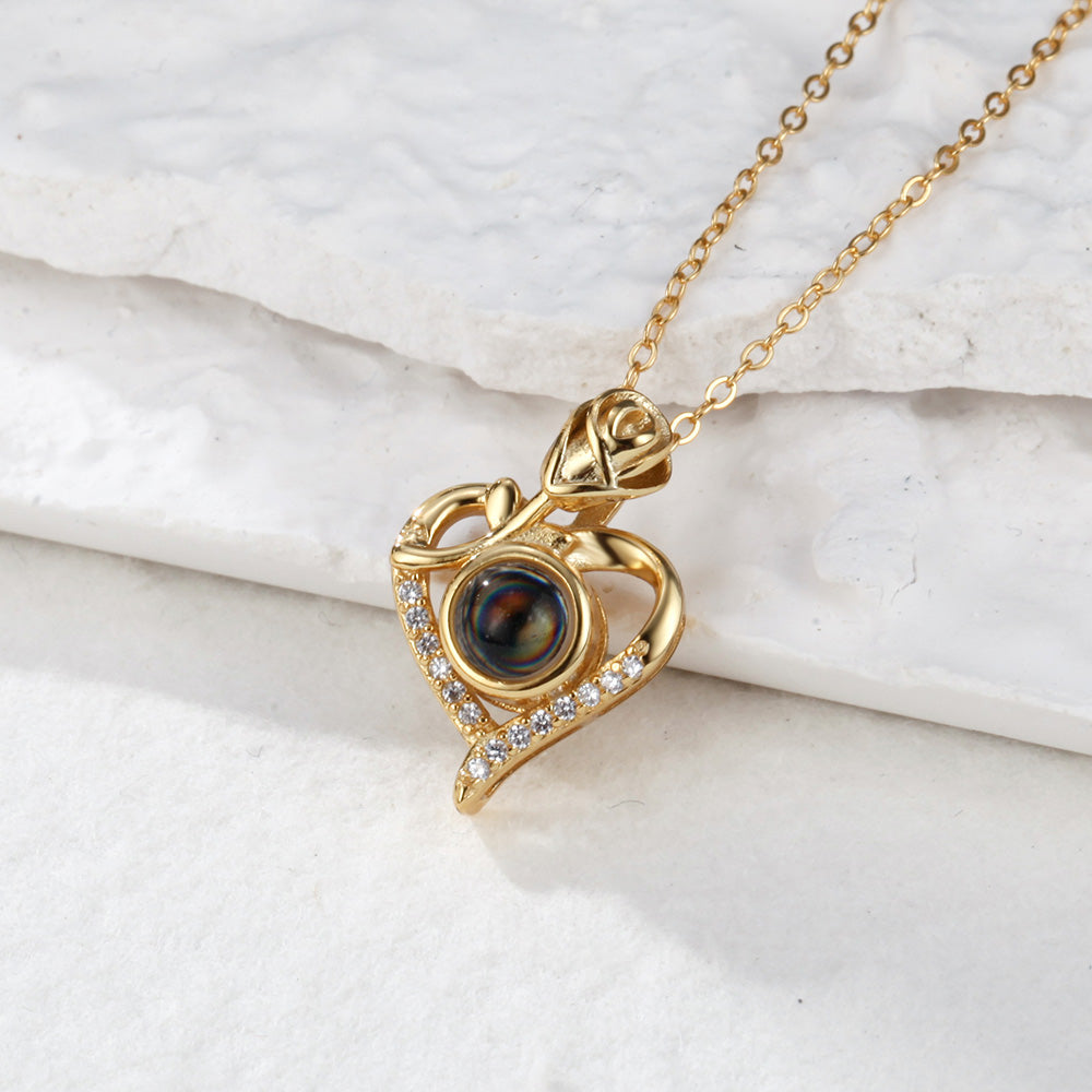 Rose Heart Photo Projection Necklace