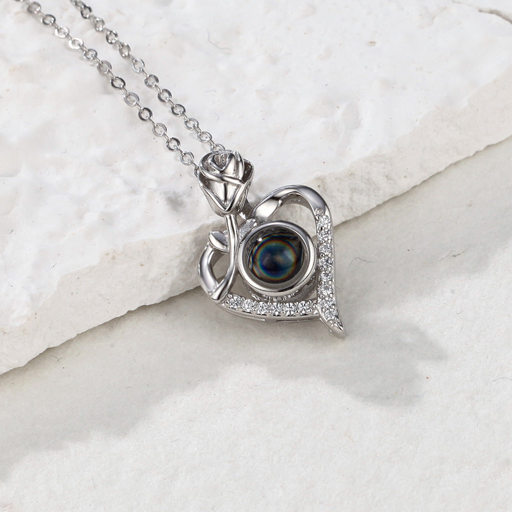 Rose Heart Photo Projection Necklace
