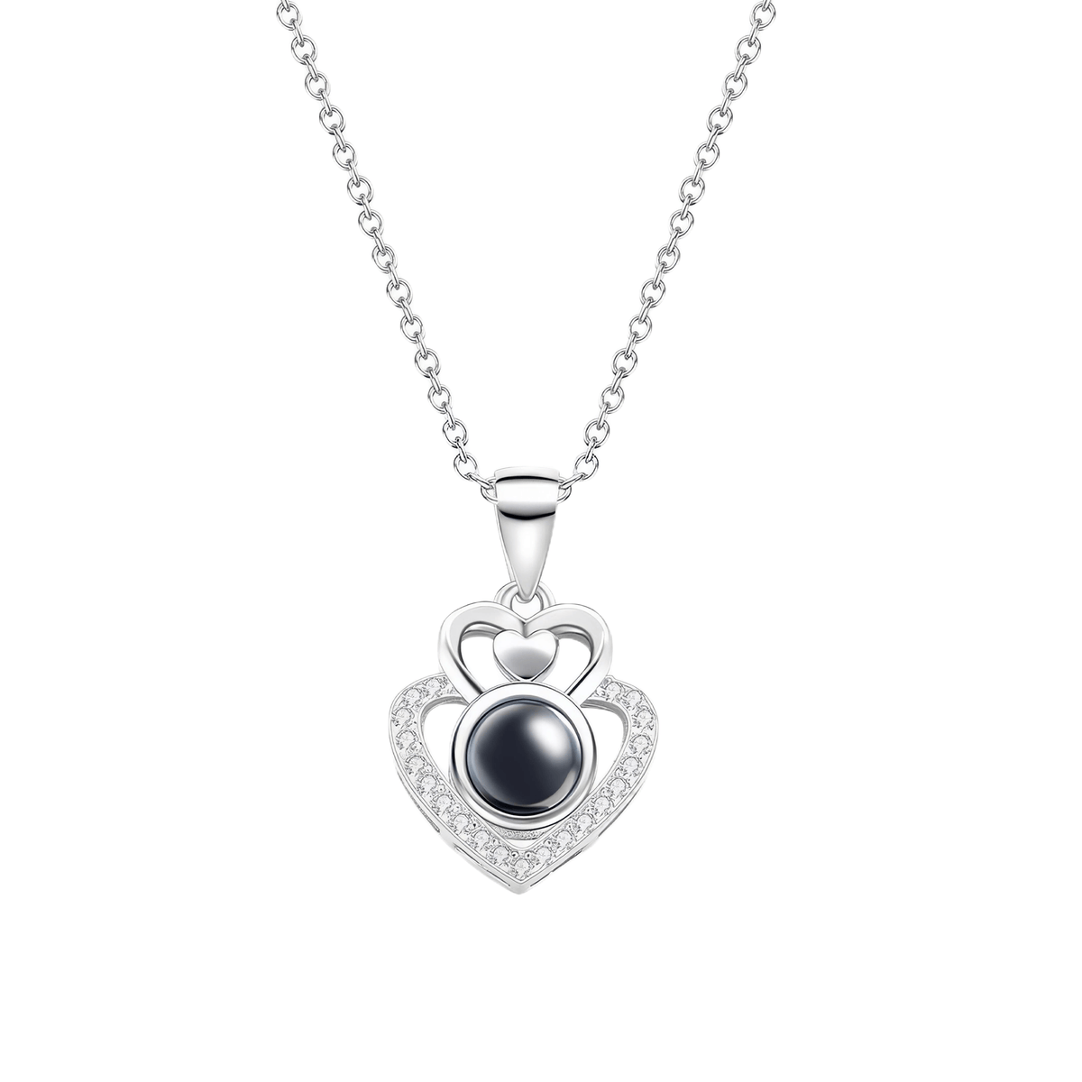 Romantic Double Heart Photo Projection Necklace