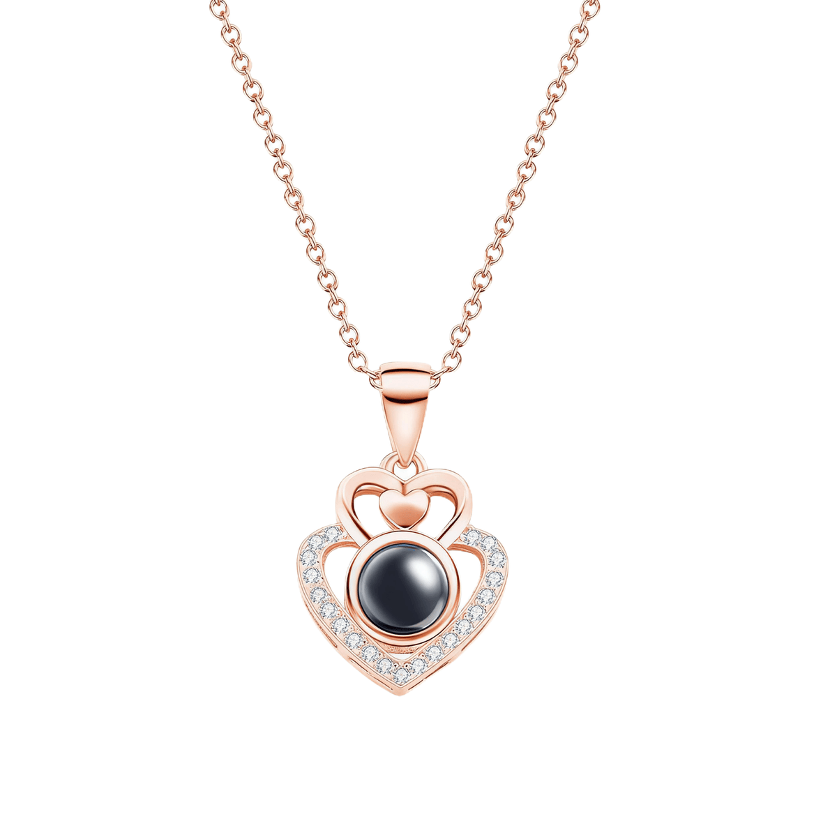 Romantic Double Heart Photo Projection Necklace