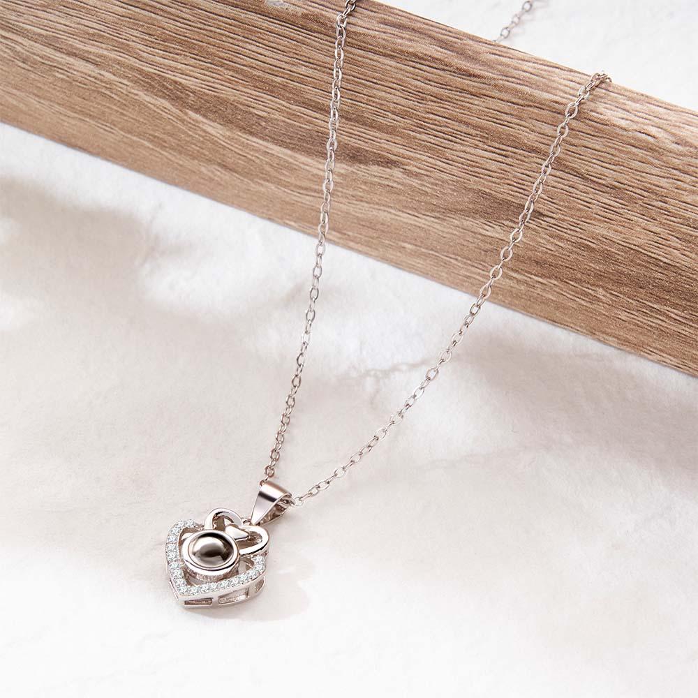 Romantic Double Heart Photo Projection Necklace