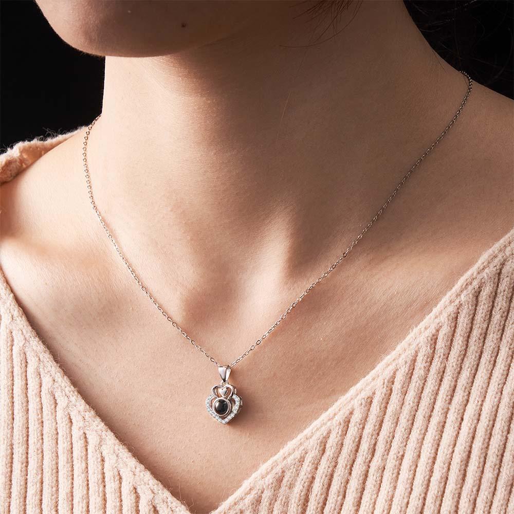 Romantic Double Heart Photo Projection Necklace