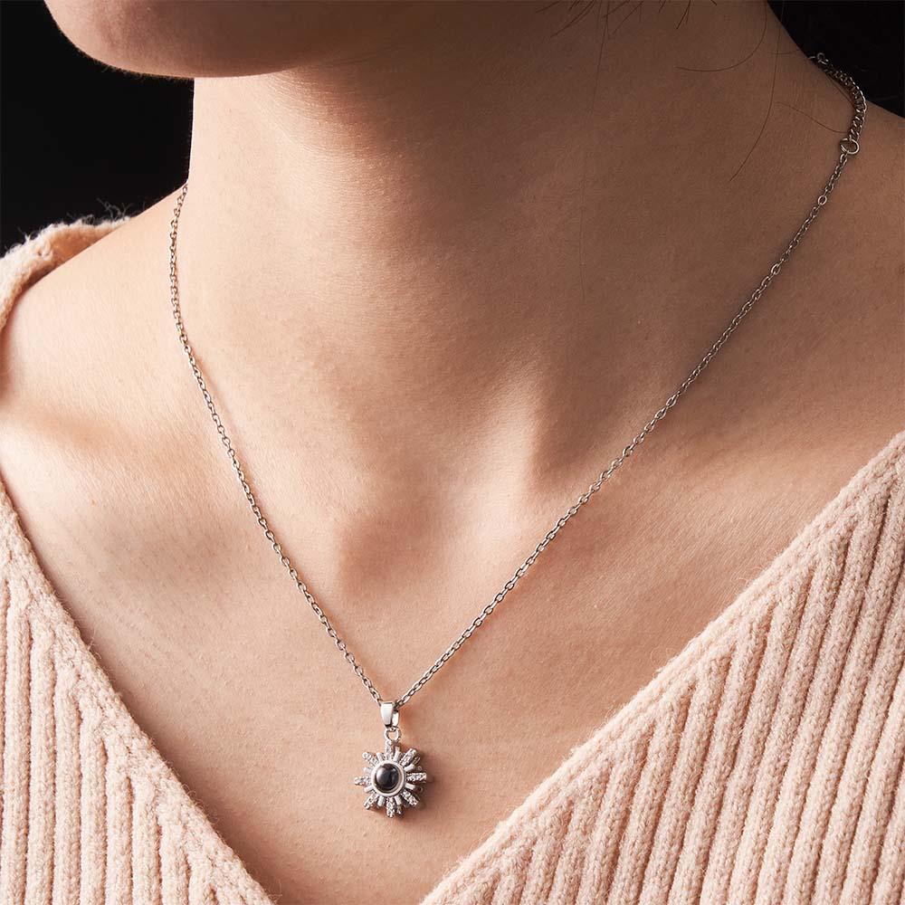 Sunflower Diamond Couple Photo Projection Necklace