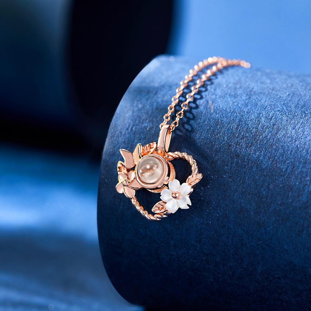 Floral Heart Photo Projection Necklace