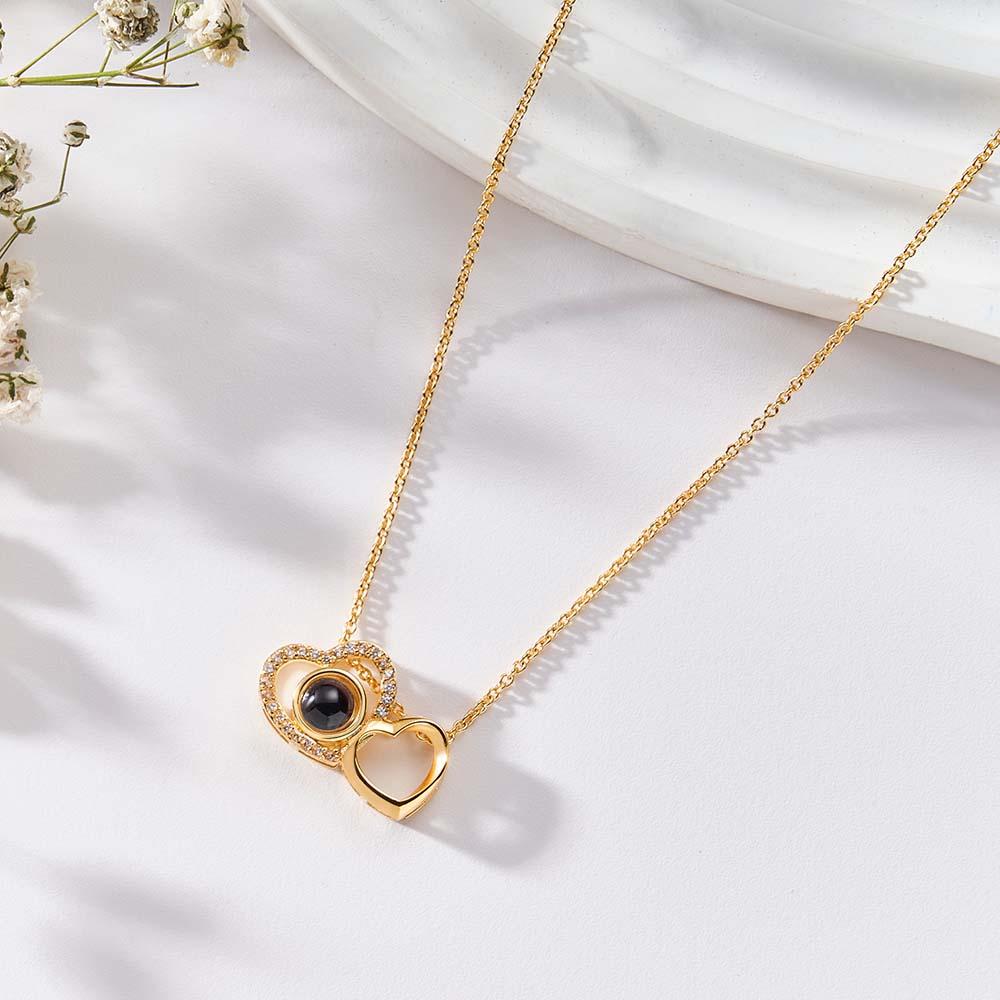 Double Heart Photo Projection Necklace