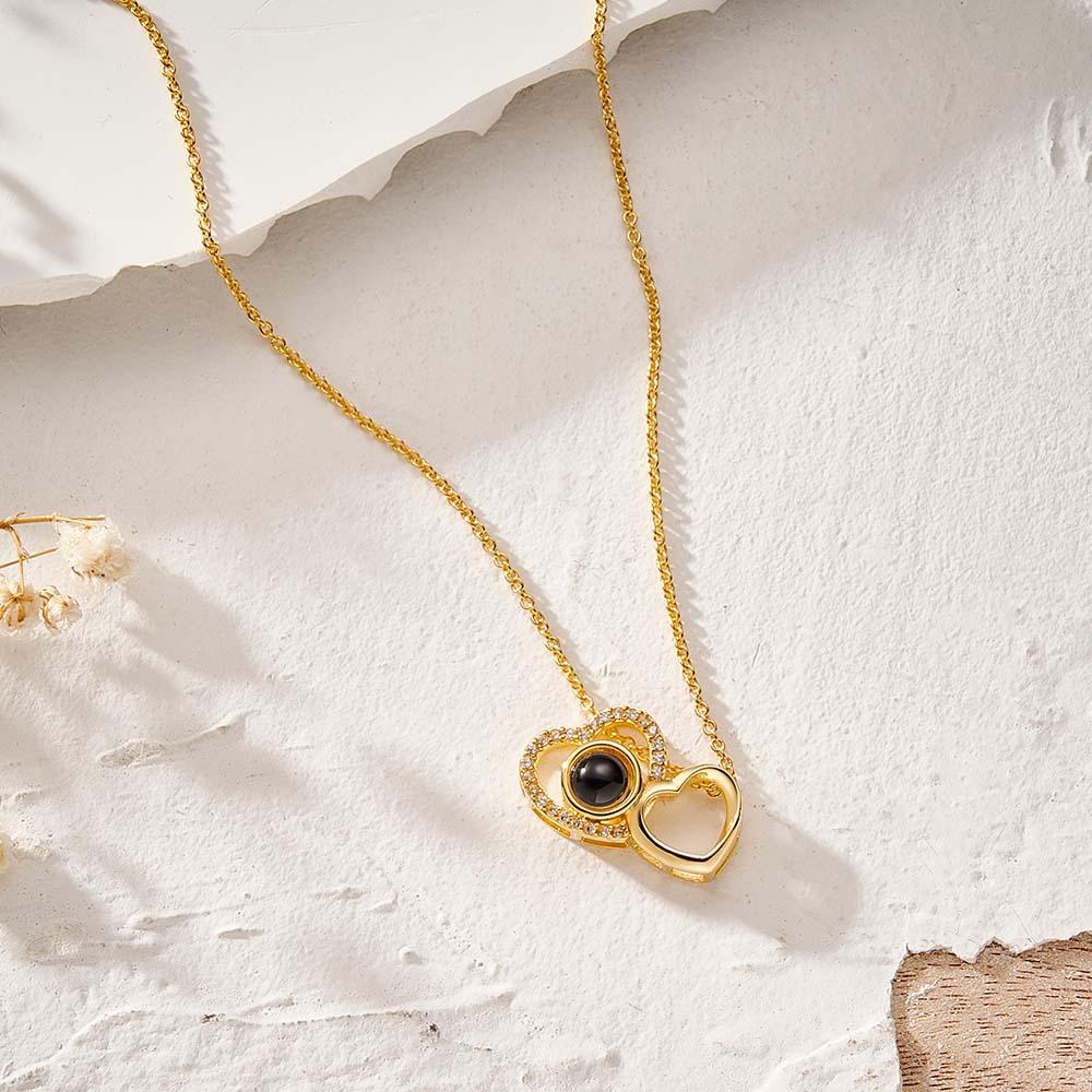 Double Heart Photo Projection Necklace