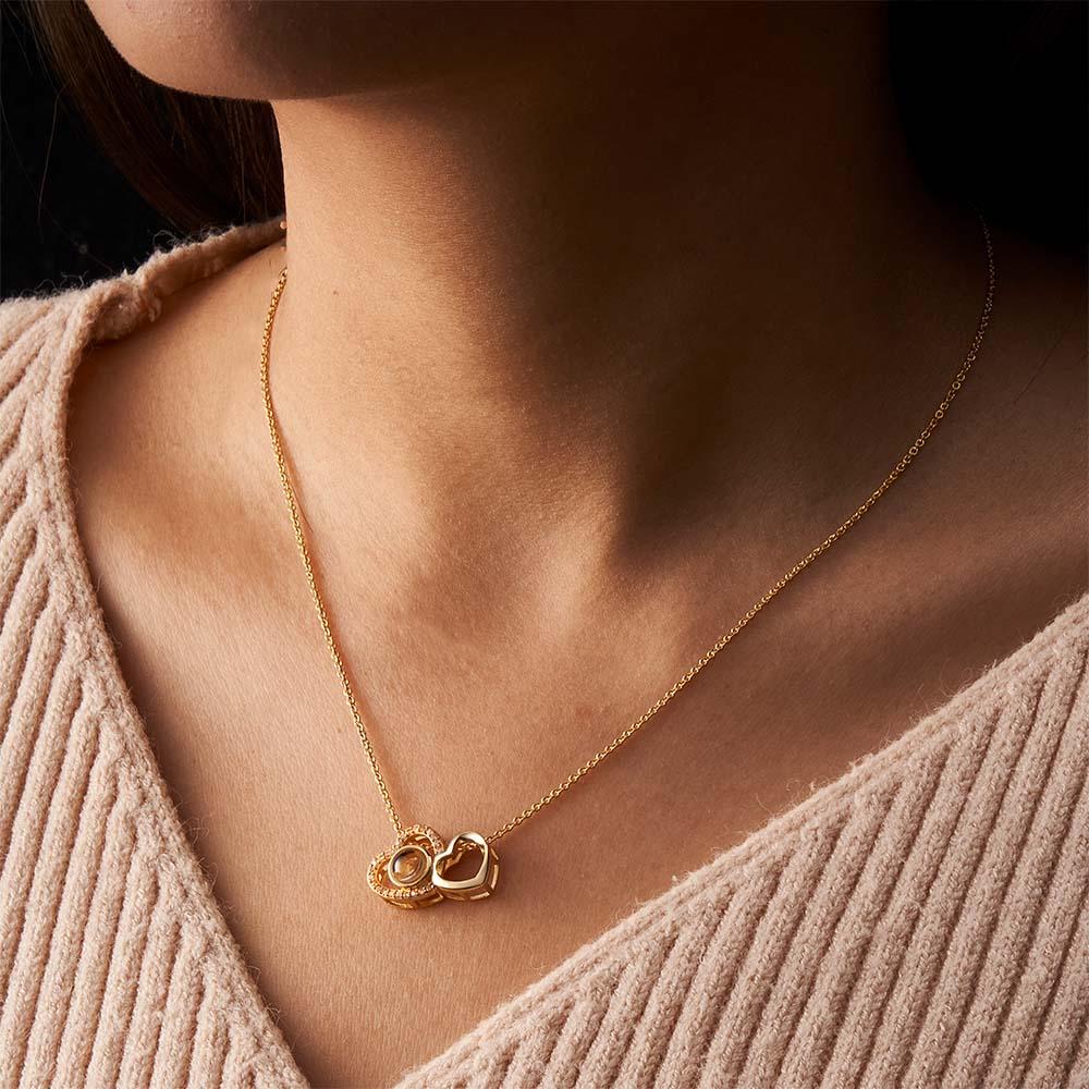 Double Heart Photo Projection Necklace