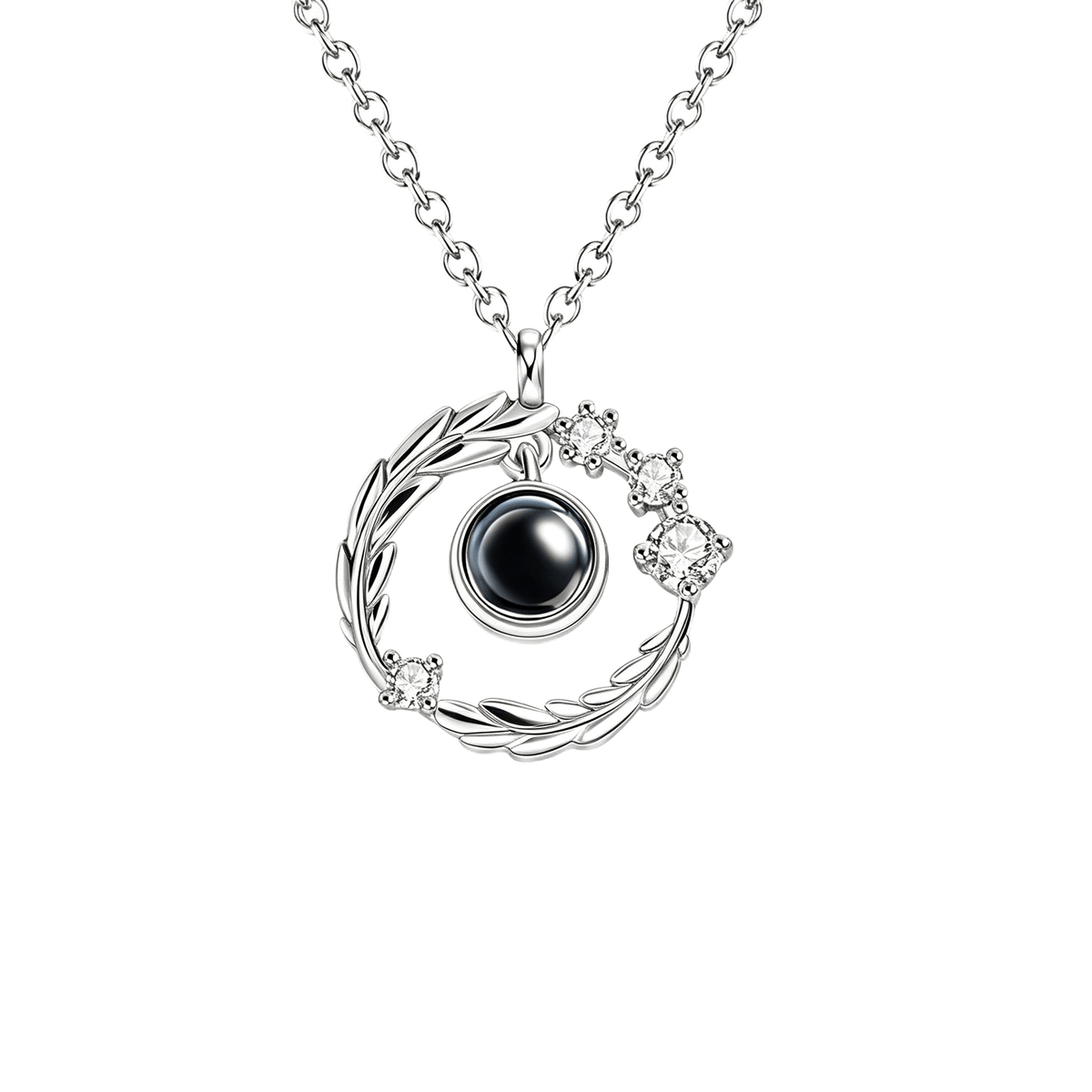 Wreath Photo Projection Necklace in a personalized jewelry design