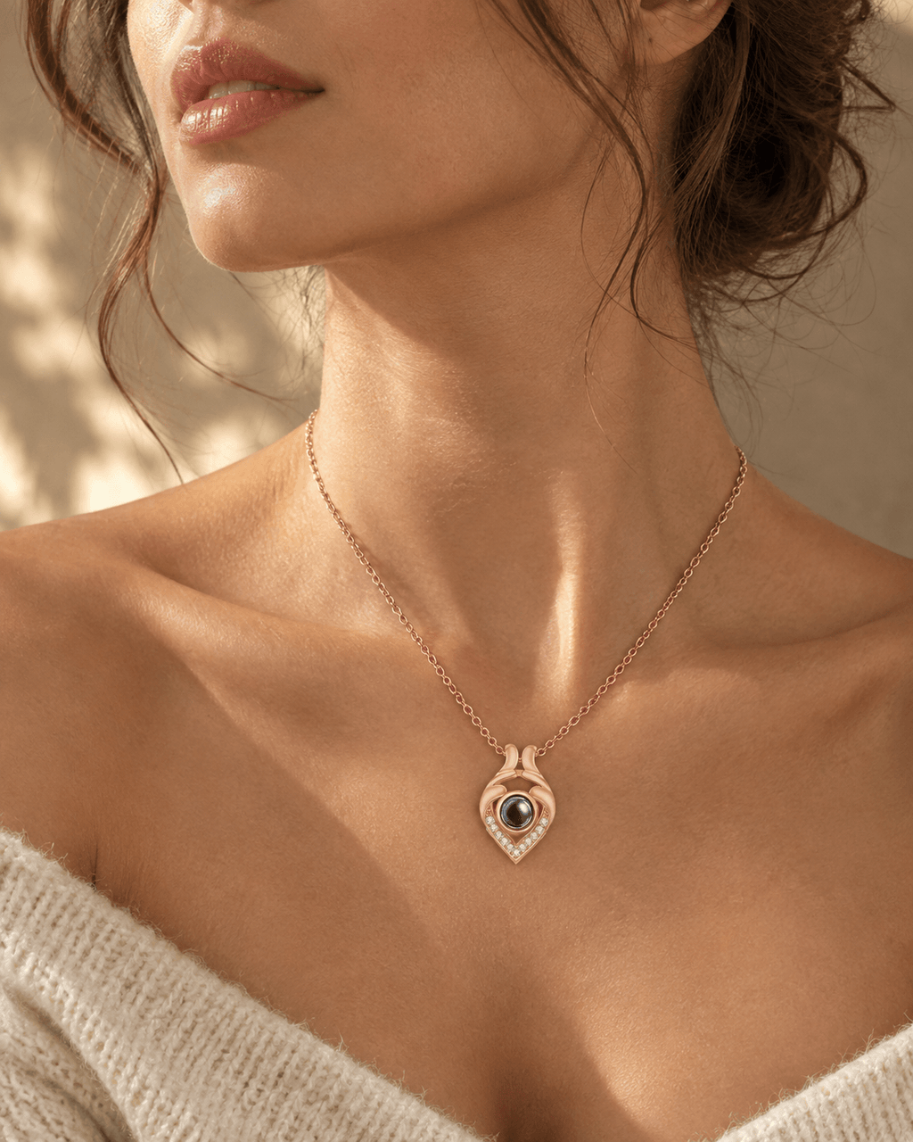 Zircon Heart Photo Projection Necklace